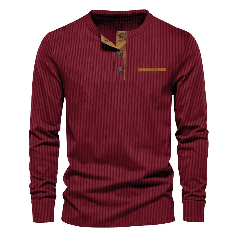 Mens Long Sleeve Tshirt Spring And Autumn Comfortable Corduroy Pocket Daily Casual Henry Shirt Fashion Clothing 250707