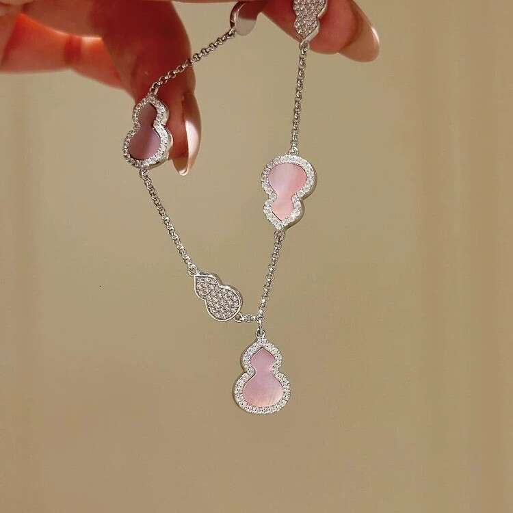 S Pure Sier New Chinese Style Pink Mother-of-Pearl Gourd Light High-End Niche Hand Jewelry Layered Bracelet for Women