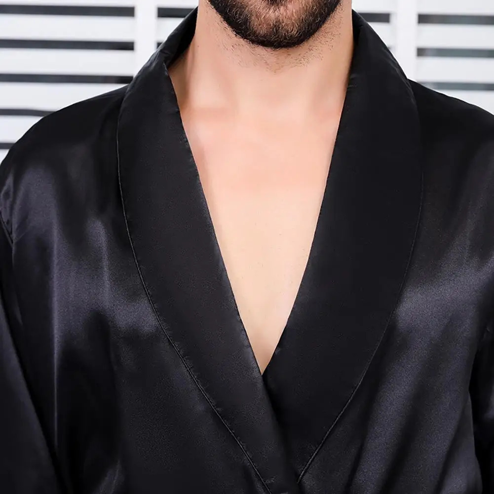 Summer Men Robe Silk with Pockets Waist Belt Bath Robe Home Gown Sleepwear 250710