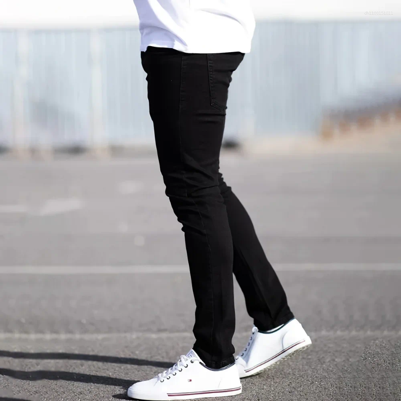 Men's Jeans Spring Mens Black Blue Pants Pure Color Stretch Street Casual Slim Fit Trousers Male Vintage Wash Skinny For Men