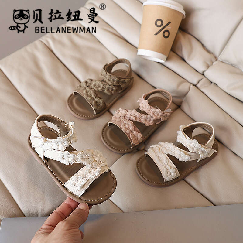 2025 Summer New Korean Style Girls' Little Flower Princess Sandals Children's Open-Toe Beach Shoes for Toddlers