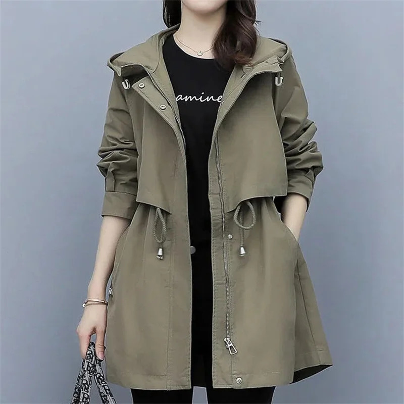Safari Style Hooded Trench Coat Women Loose Windbreaker Cloak Coat Spring Autumn Fashion Lady Outerwear Casual Tops Trench 250708