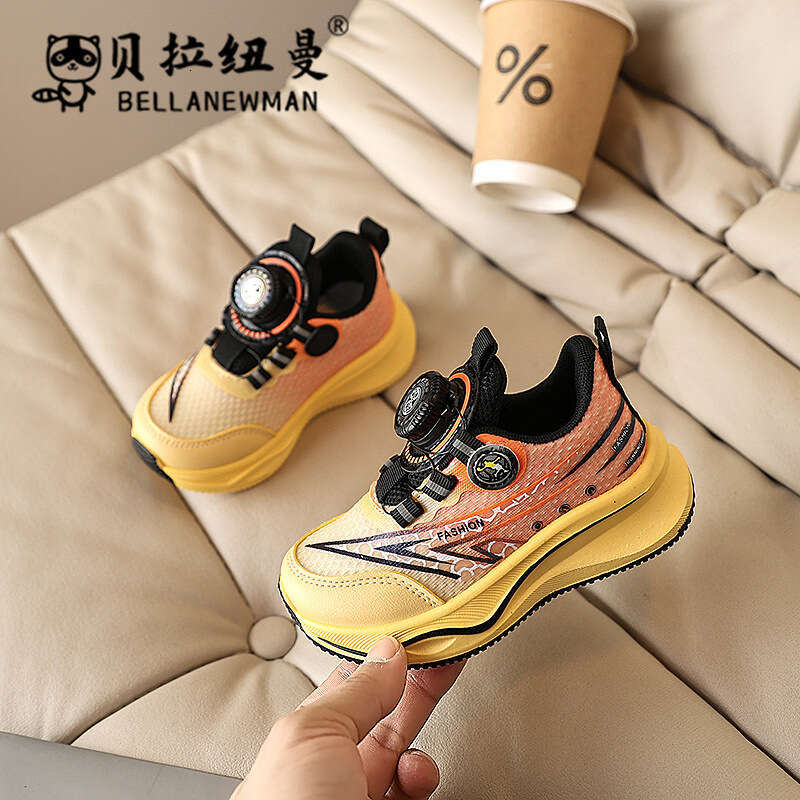 Children's Rotating Button Sneakers 2025 Spring Autumn New Korean Style Boys Casual Running Big Kids Mesh Shoes
