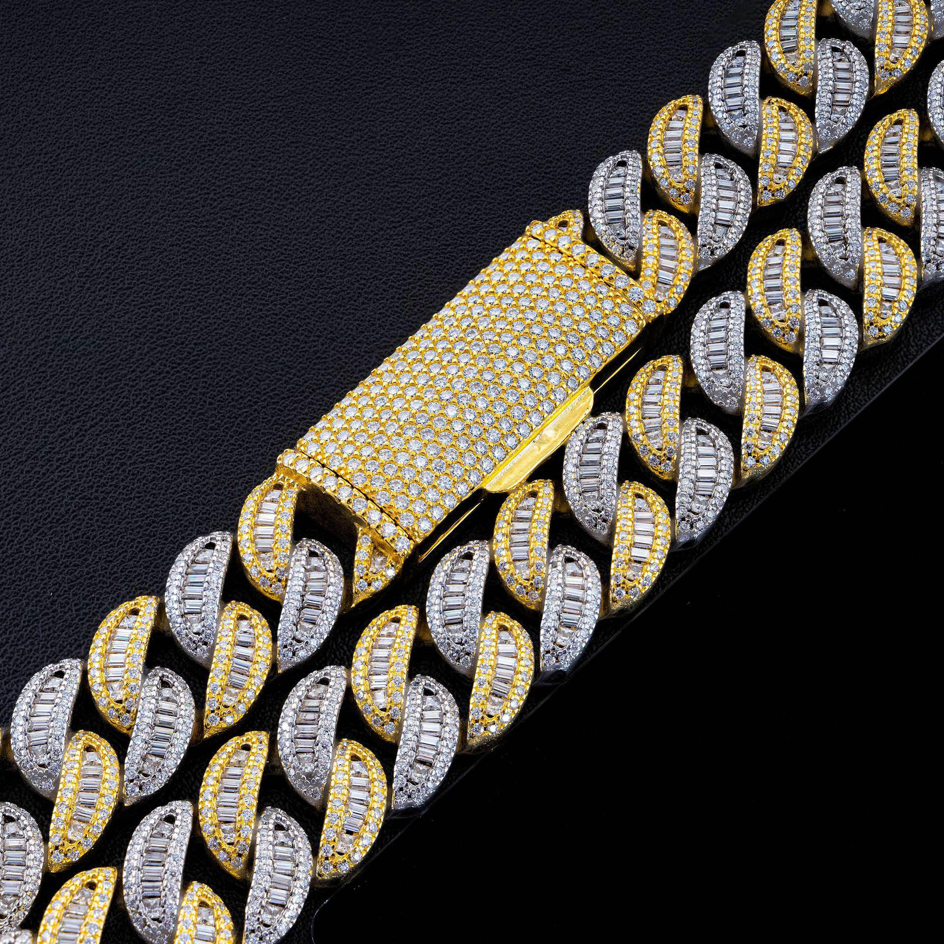 Hip Hop Jewelry Tone Two 15mm Baguette 925 Silver Iced Out Necklace Vvs Diamond Moissanite Cuban Bracelet