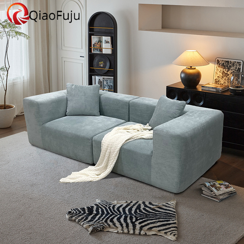 Corduroy tofu sofa combination lazy cream wind straight row Nordic living room fabric sofa Imported Large sofa: 3 meters in length. Long sofa: suitabl