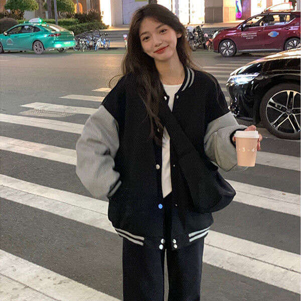 American Style Fleece Lined Thickened Sweatshirt For Female Students, Loose Fit, Autumn And Winter, Trendy Ins Harajuku Baseball Jacket B5