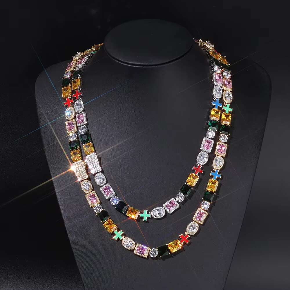 NUOYA 10mm Oil Drop Chain Necklace Custom Multi Color Enamel VVS Moissanite Bling 925 Silver Jewelry Gift