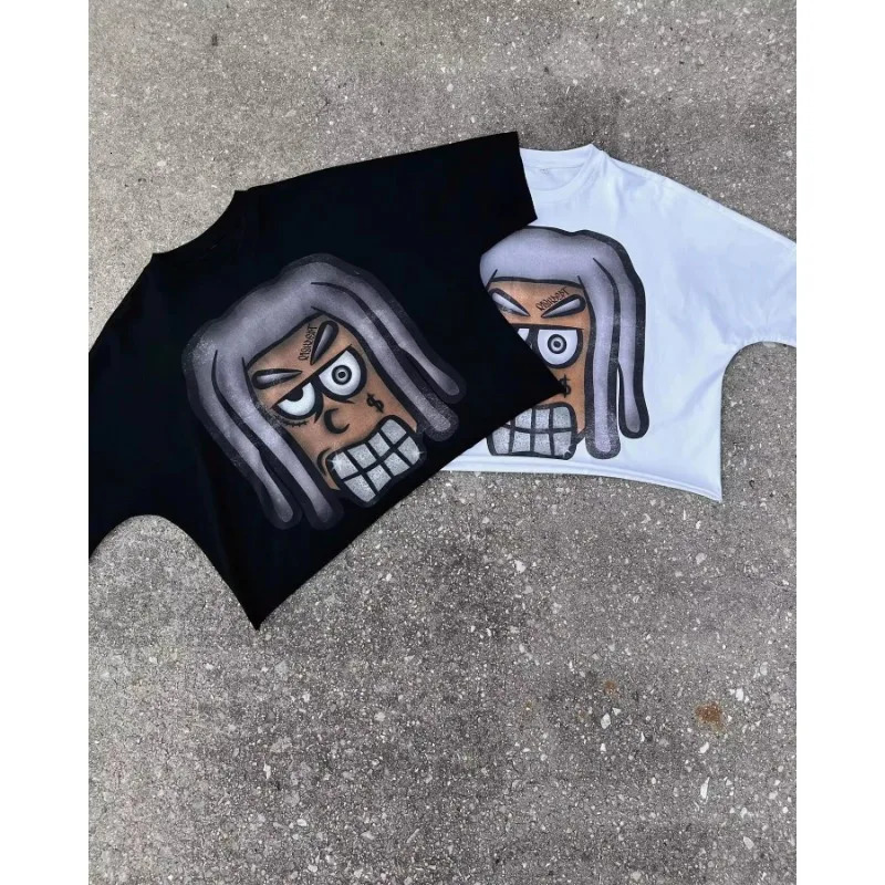 T Shirt Y2K Harajuku Hip Hop Oversized Cartoon Character Graphic Print Loose Men Women Round Neck Cotton Short Sleeve Tops 250704