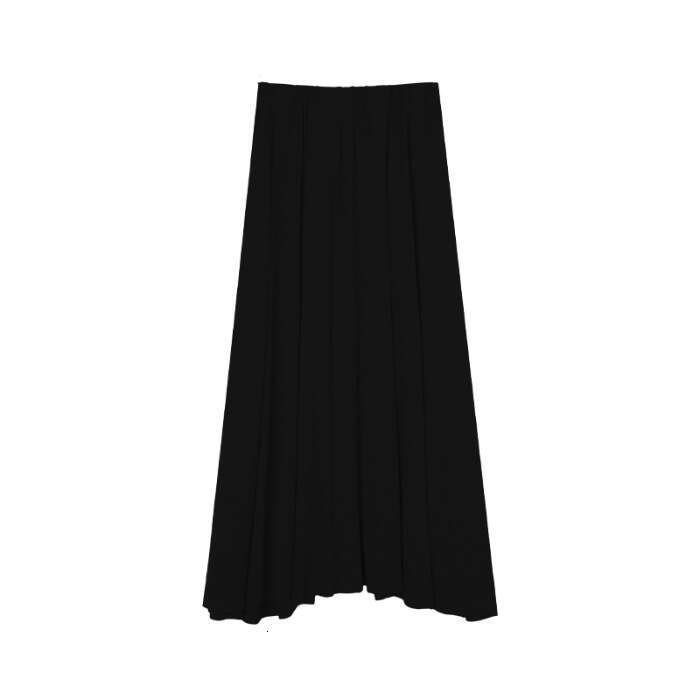 Black High-Waisted For Women Summer New Style Petite Slimming Draped A-Line Flared Midi Skirt B5
