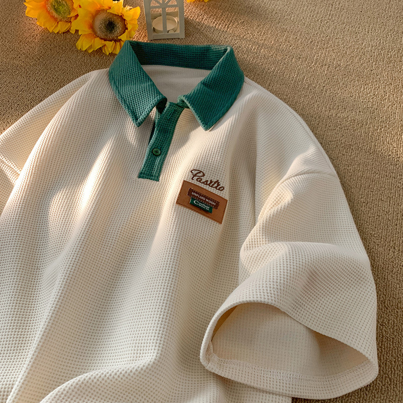 Polo shirt short sleeve T-shirt men's summer American retro stylish casual pure cotton half sleeve T-shirt clothing