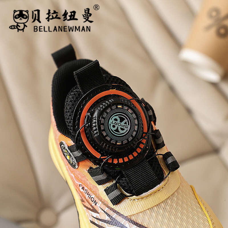 Children's Rotating Button Sneakers 2025 Spring Autumn New Korean Style Boys Casual Running Big Kids Mesh Shoes