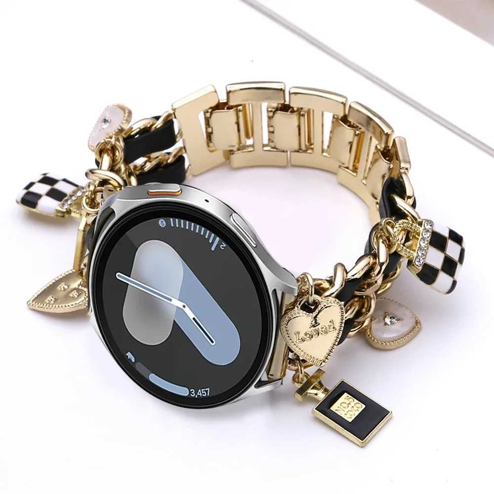 20mm Chain Metal+Leather Band for Galaxy Watch FE 7 6 5 4 40mm 44mm Wen Strap for 6Classic 43 47mm 5Pro 45mm Bracelet Y250714