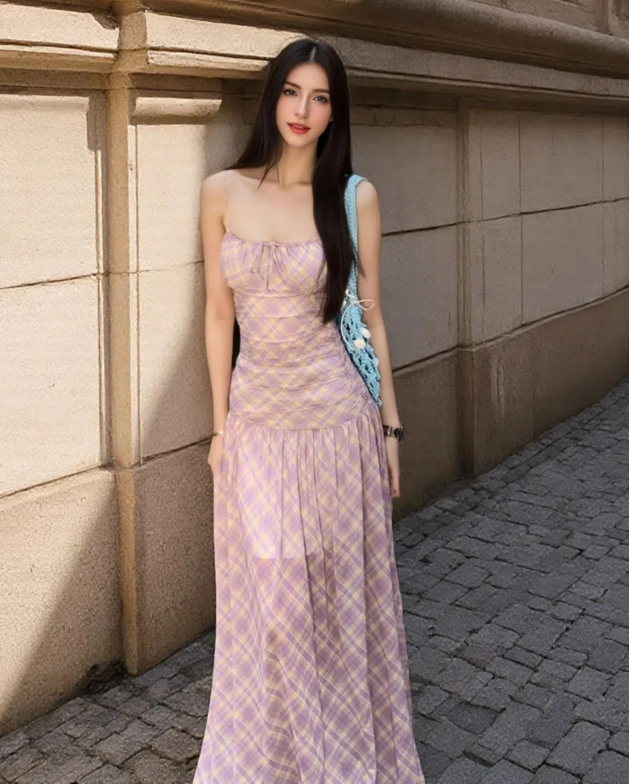 2025 New women's dress, new vest dress, summer new sexy spicy girl backless dress, slim fit plaid long dress, new designer dress
