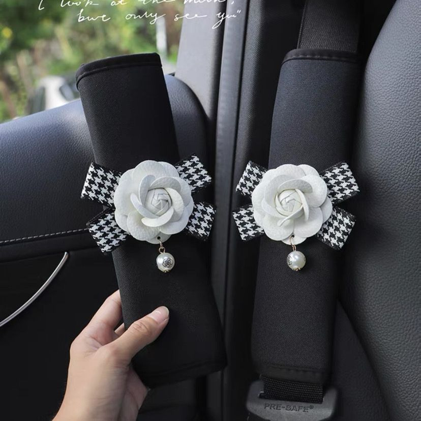 Bowknot Universal Car Safety Seat Belt Cover Pearl Flower Ice Silk Auto Shoulder Pad Styling Seatbelts Protective Car Accessorie