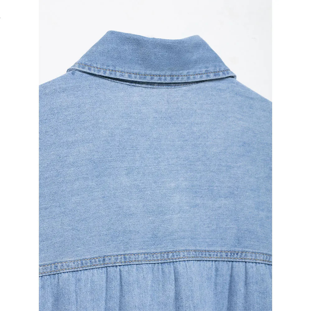 DUOPERI Women 2025 Summer Fashion Denim Blue Blouse Lapel Neck Short Sleeves Female Elegance Chic Lady Casual Shirts 250704