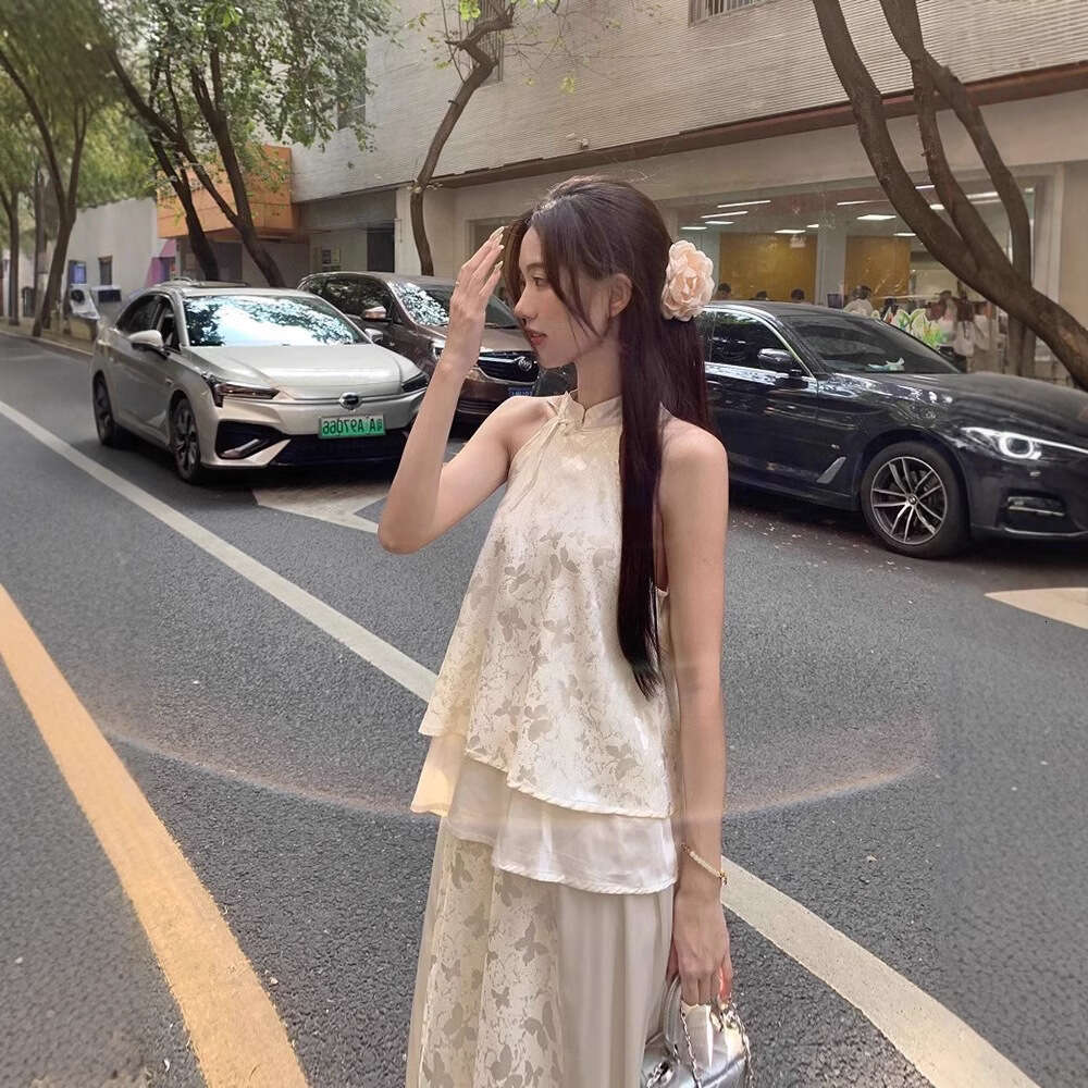 New Chinese Style National Trend Dress For Women High-End Butterfly Print Top Half-Length Long Skirt Two-Piece Summer Set B5