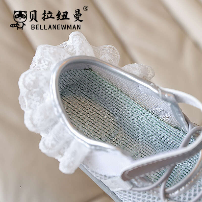 Children's 2025 Summer New Kids Sports Sandals Girls Lace Trim Single Mesh Shoes