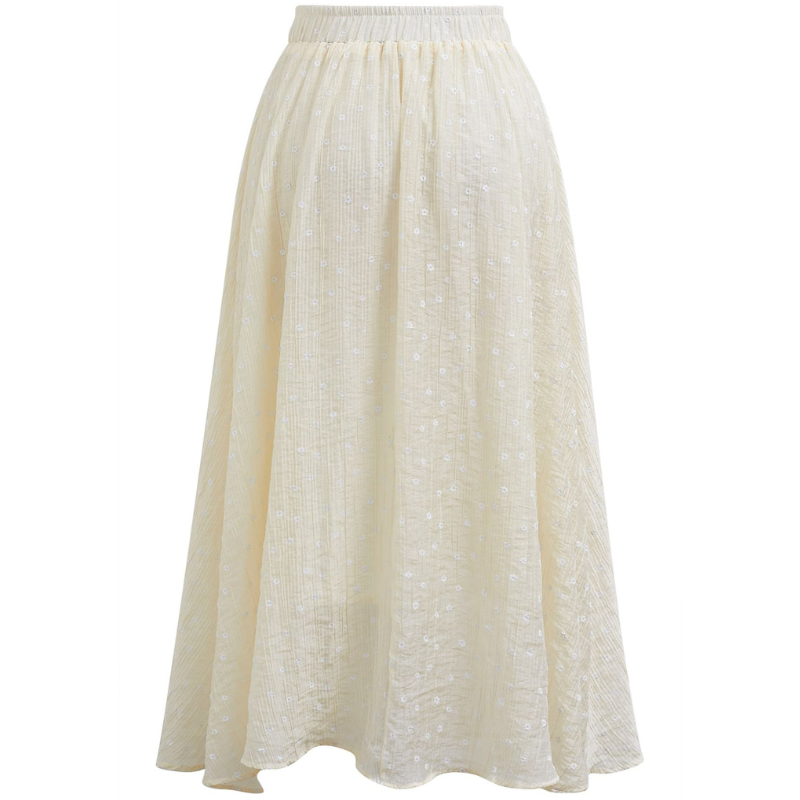 Casual Elegance Textured Denim-Like Patterned Skirt Featuring Chic Embroidery