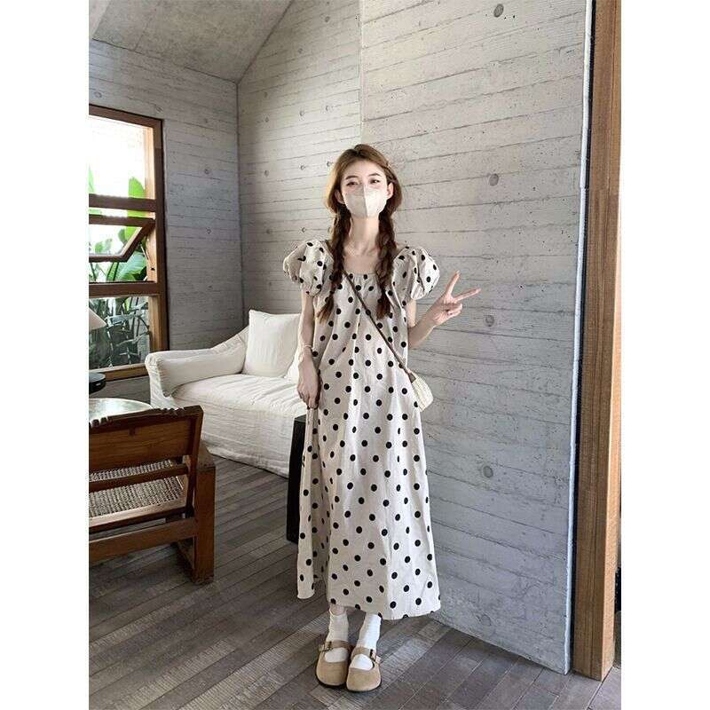 Gentle Wind Style Bubble Sleeve For Women Summer New Design Loose Slimming Mid-Length Dress B5