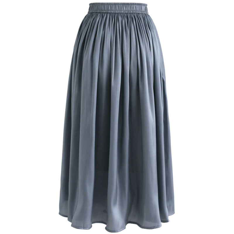 Luxurious Copper Toned Gossamer Fabric Pleated Knee-Length Midi A-Line Hem