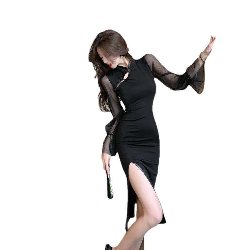 Sexy Mature Pure Desire Style High-End Feel Young Girl Improved Cheongsam Slim Fit Bodycon Dress Spring B5
