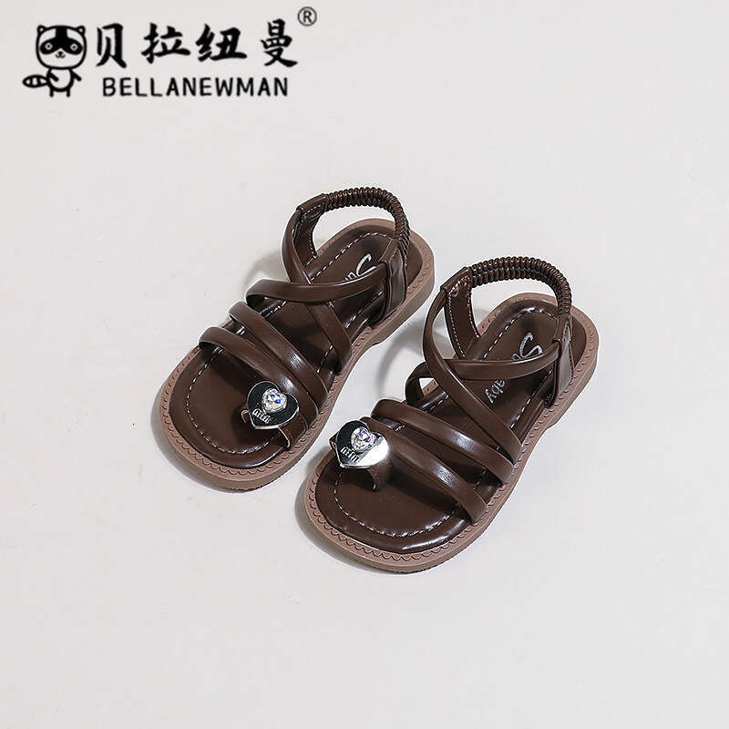 Bella Newman Girls' Toe Ring 2024 Summer New Children's Rhinestone Fashion Princess Sandals Beach Shoes