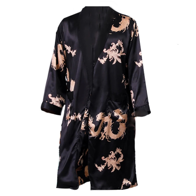 Men Silky Satin Kimono Robe 2PC 7XL Long Sleeve Shorts Set Soft Dragon Dressing Gown Bathrobe Sleeprobe Male Lounge Home Wear 250710