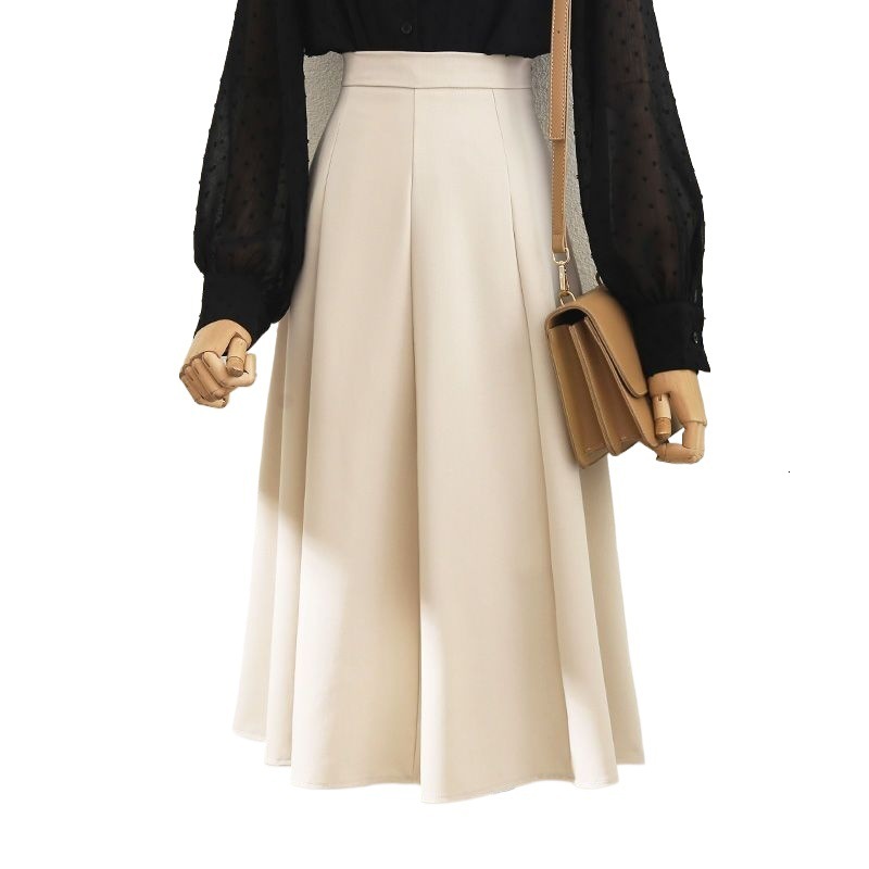 New women's half skirt, Korean style simple high waisted pleated suit skirt, women's four season loose and elegant mid length A-line flared 