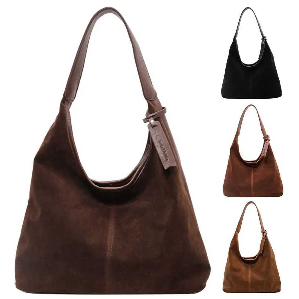 Women Suede Hobo Bag Slouchy Shoulder Bag Magnetic Closure Handbag Large Capacity for Work Travel