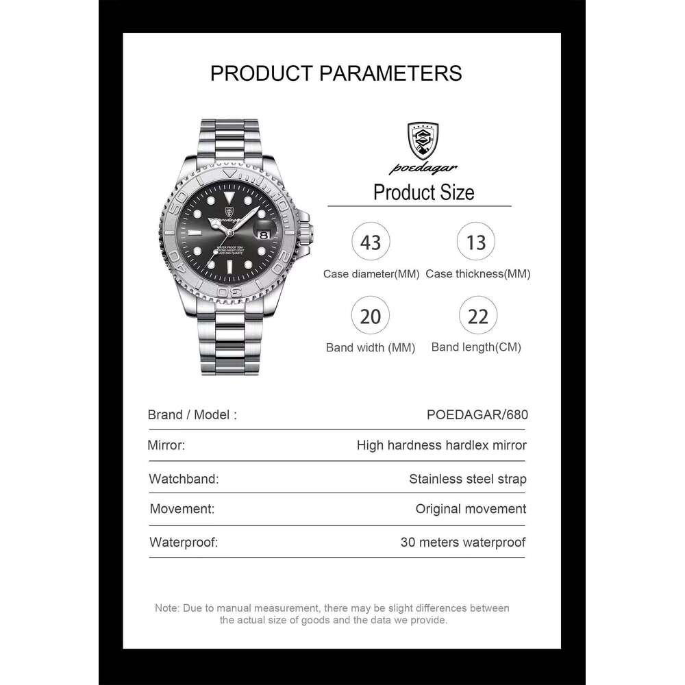 DHwatches Men's Casual Waterproof Watch - 50M Luminous Stainless Steel Quartz Wristwatch with Date (Model 680)