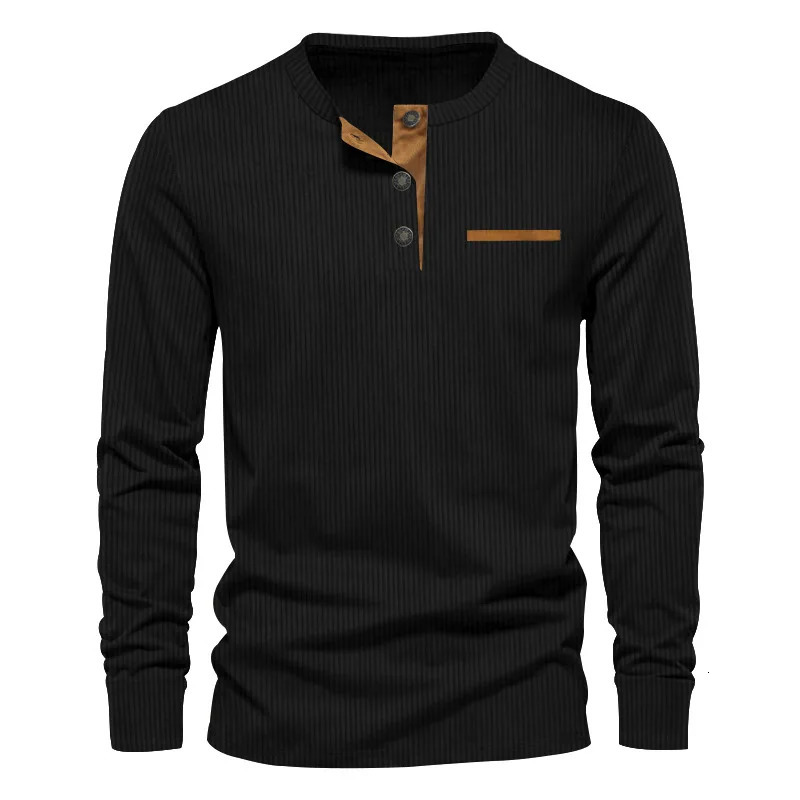 Mens Long Sleeve Tshirt Spring And Autumn Comfortable Corduroy Pocket Daily Casual Henry Shirt Fashion Clothing 250707