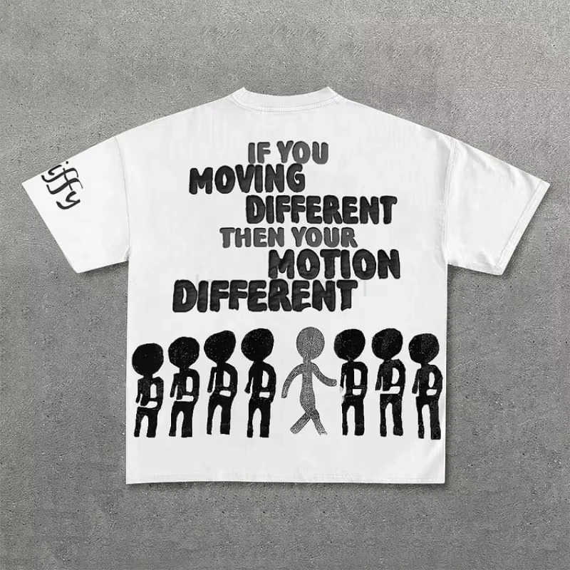 Vintage Motion Different Graphic 100% Cotton Short Sleeve T-Shirt Men Y2K Short Sleeves Oversize T-Shirt Streetwear Women Tops T250714