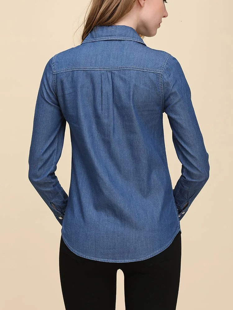 Autumn 2024 Denim Shirts And Blouse For Women Korean Style Long Sleeve Top Blue Or Sky Color Jeans Elegant Blouses 250704