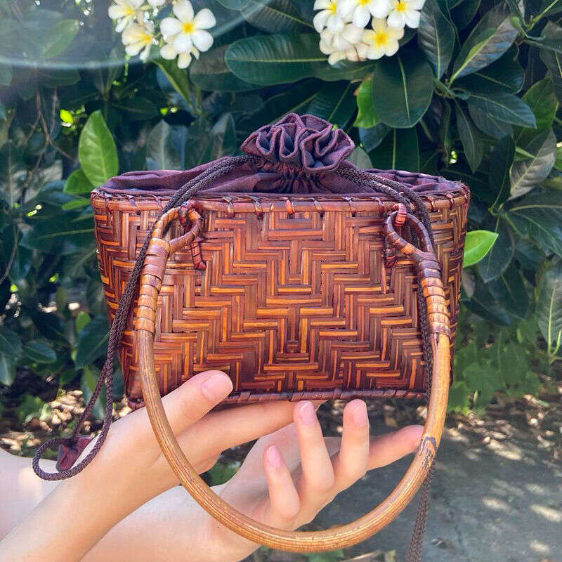 Bamboo Women's Handbag Ethnic Handmade Artistic Woven Basket Casual Vacation Beach Handheld Small Bag