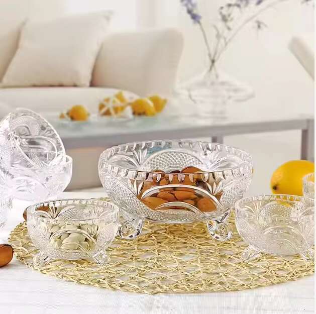 High Performance Cute Cookie Fruit Snacks Small Vacuum Glass Buffet Candy Jar Set Premium Bowls