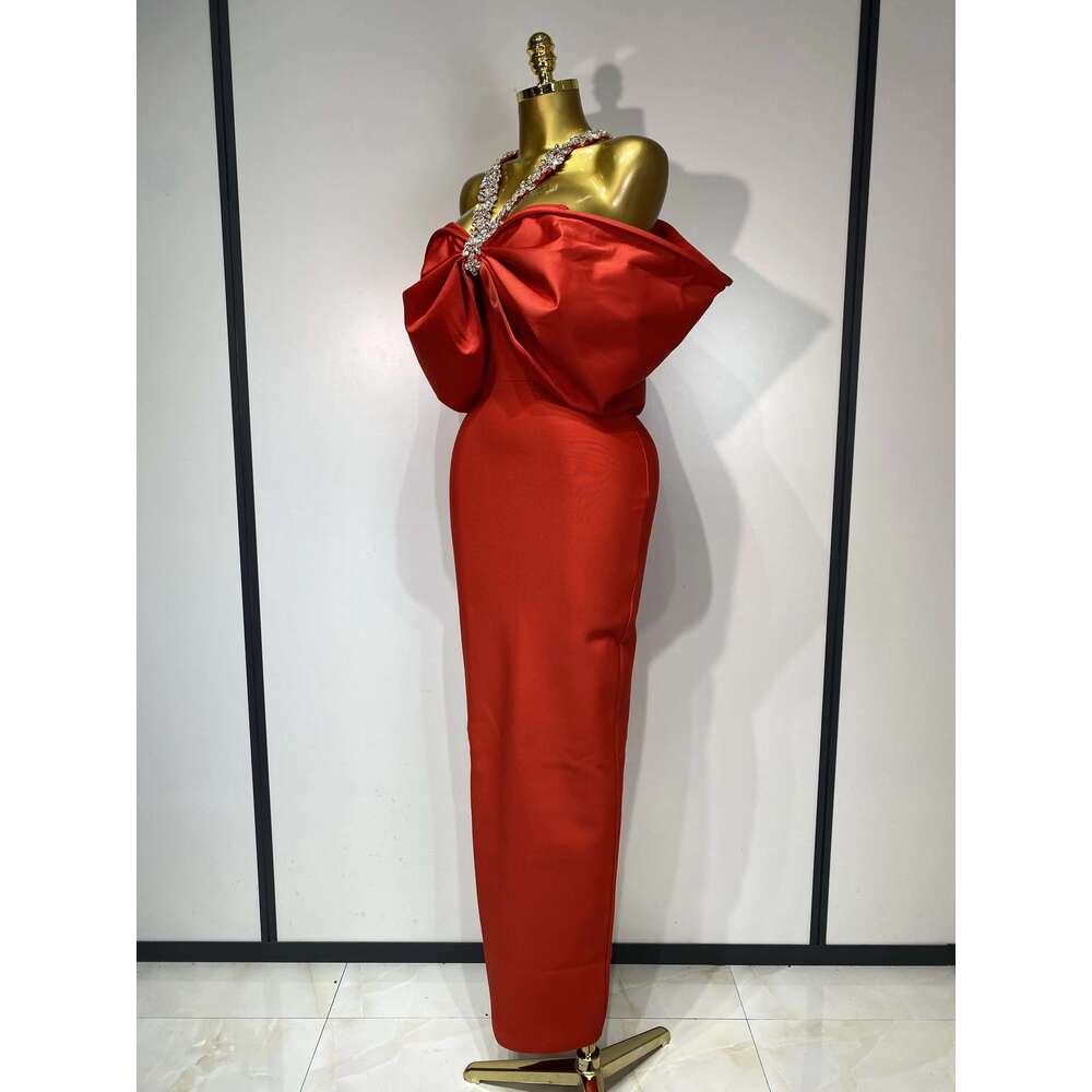 Women Sexy Elegant Halter Off the Shoulder Crystal Bodycon Long Bandage Nightclub Evening Party Birthday Dress