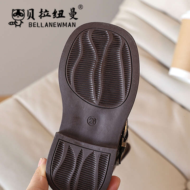 Girls' Fashion Leather 2024 Autumn New Big Kids Knight Mid-Calf Children's British Style Martin Boots
