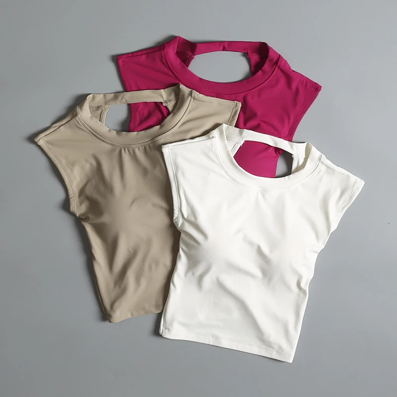 Sexy Short Backless Fixed Chest Pad Sports Tshirt Vest Womens Tight Fitting Quick Drying Slimming Yoga Suit Top Clothing y250708