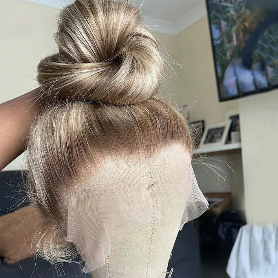 Ash Blonde 250 Density 30 40 Inch Highlight Straight Lace Front Wig 13x4 Hd Transparent Lace Frontal Wig Pre Pluck Human Hair Synthetic Wig For Women