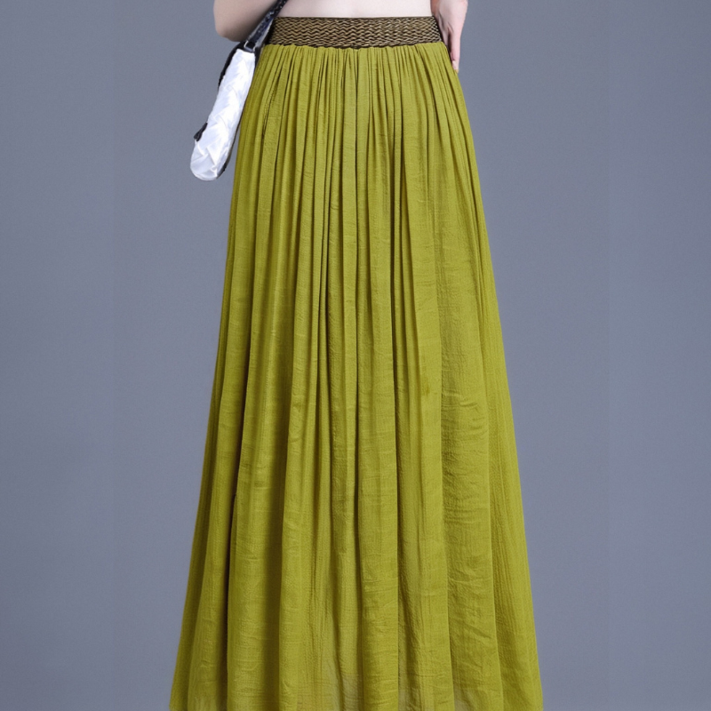 Chic Renmian Women's Tencel Pleated Skirt Featuring Comfortable Elastic Waistband