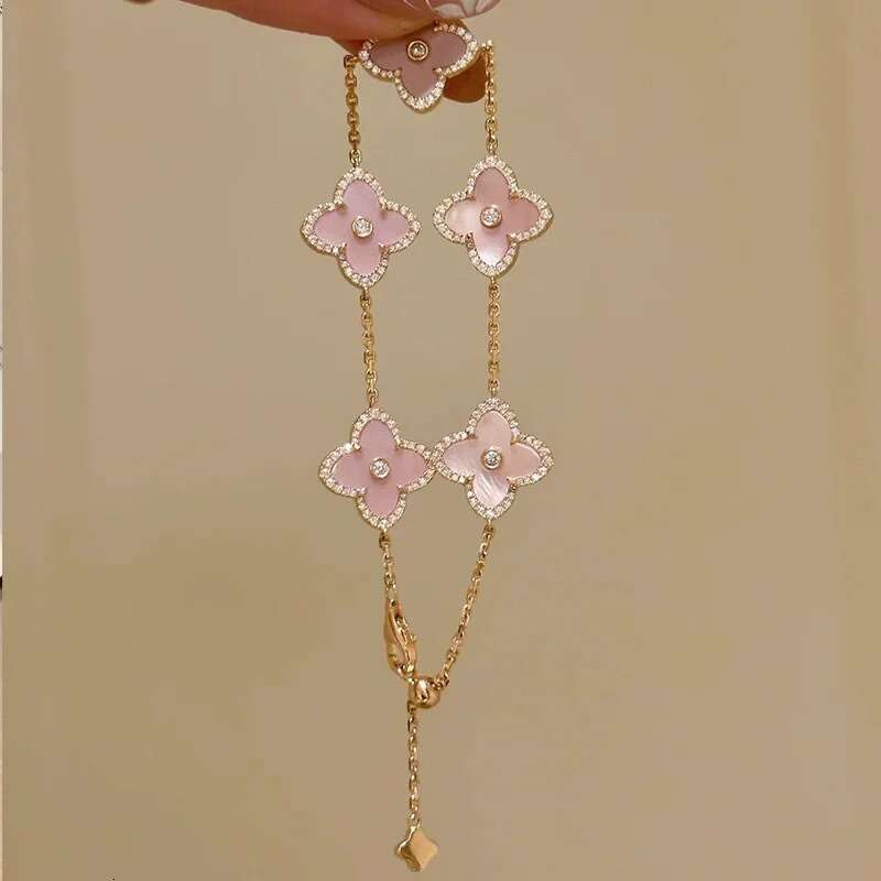 S Two-tone Mother-of-Pearl Four-leaf Clover Fashion Commuting Exquisite Versatile Pure Sier Bracelet