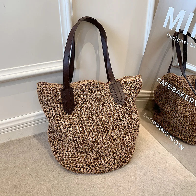 Summer Beach Bags For Women Handmade Rattan Woven Shoulder Bags Large Capacity Straw Bag Bohemian Casual Travel Handbag 250704