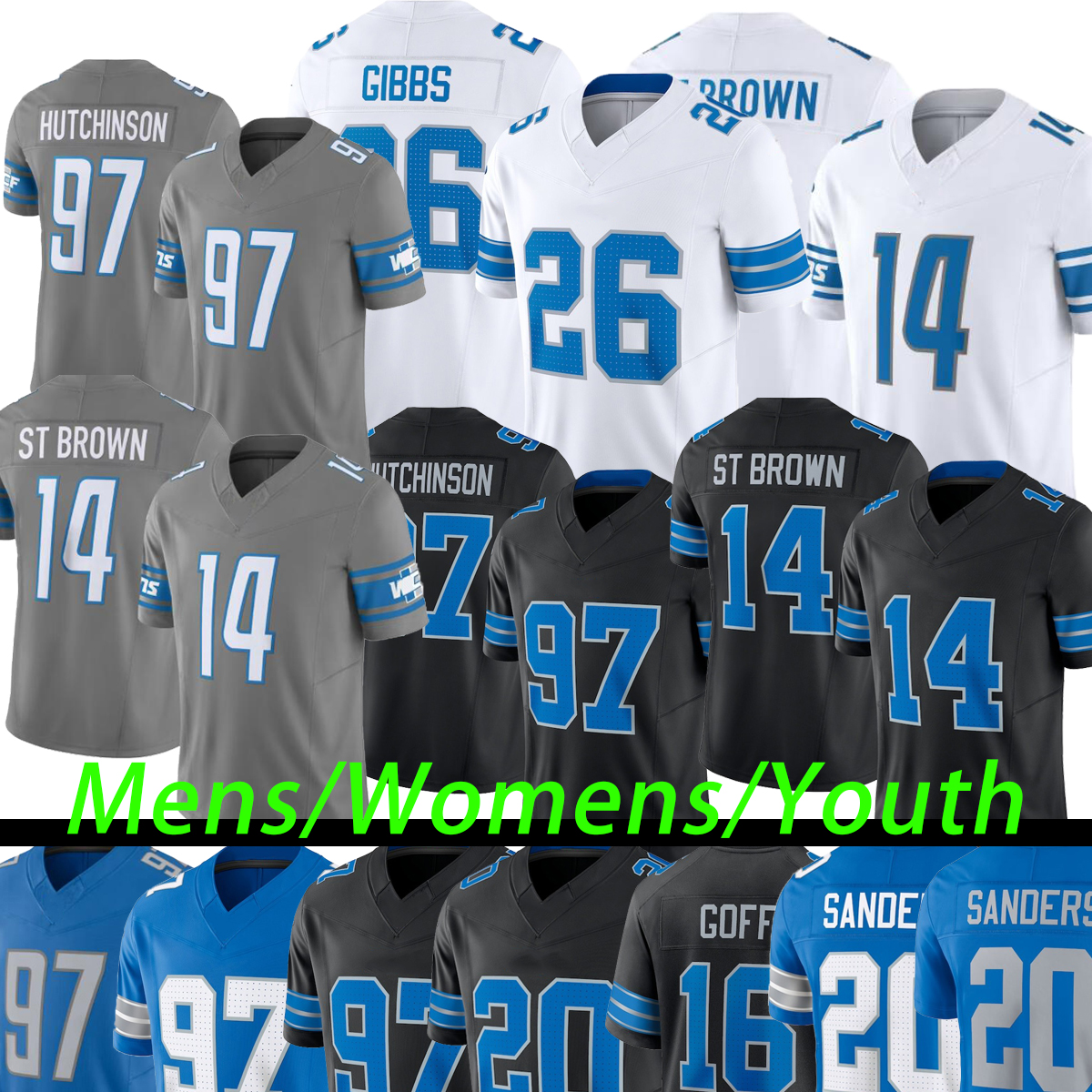 Detroit lionss jersey Detroitcitylions #16 Jared Goff Jahmyr Gibbs StBrown Jameson Williams 97 Hutchinsons Mens Womens Youth Football Jerseys