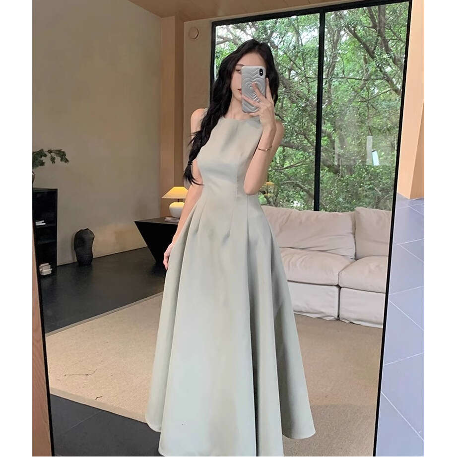 Black For Women Summer New French Style Elegant High-End Sleeveless Vest Waist Slimming Long Dress B5