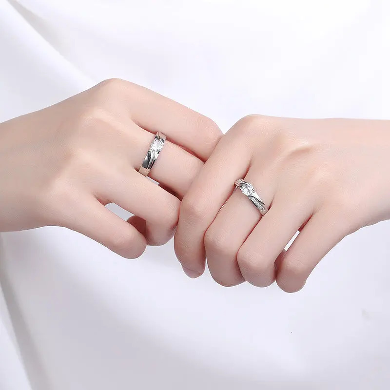 Romantic Couple Wedding Ring For Woman Men 2Pcs Love Heart Zircon Adjustable Rings Fashion Engaged Promise Jewelry Gifts 250704