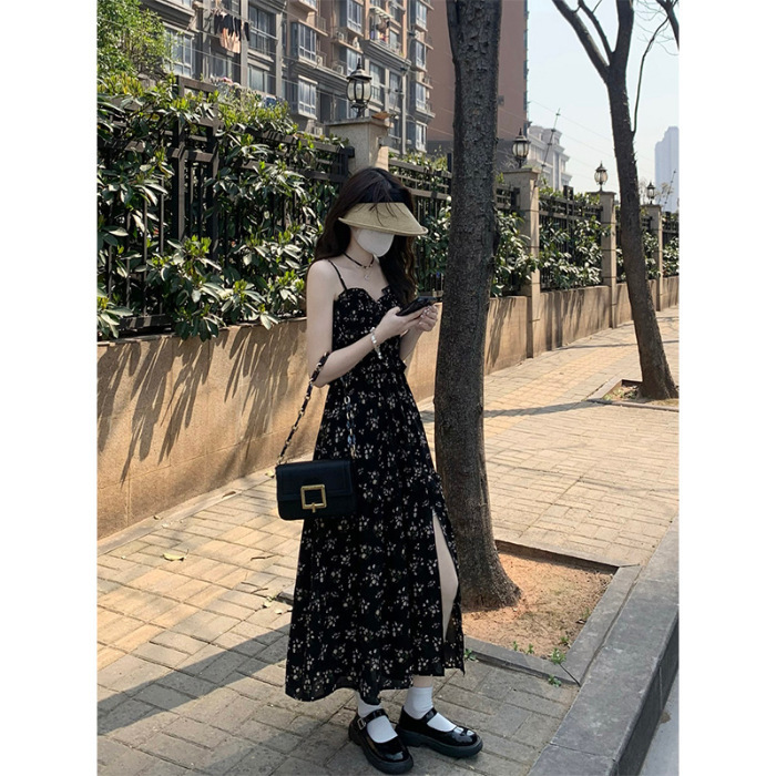 2025 New Women's Dress Black Sweet Flower Lace Dress Women's Summer New Elegant Dress Split Long Dress New Designer Dress