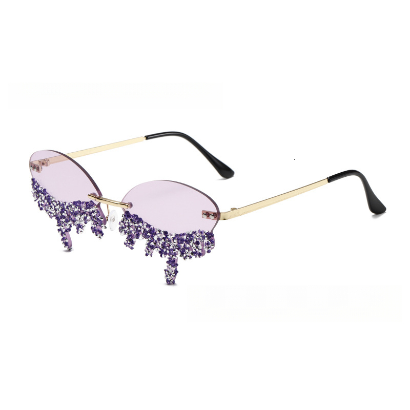 Designer Luxury Lady Angel Tear Frameless Sunglasses Style Personalized Diamond-encrusted Anime Exaggerated Party Sunglasses