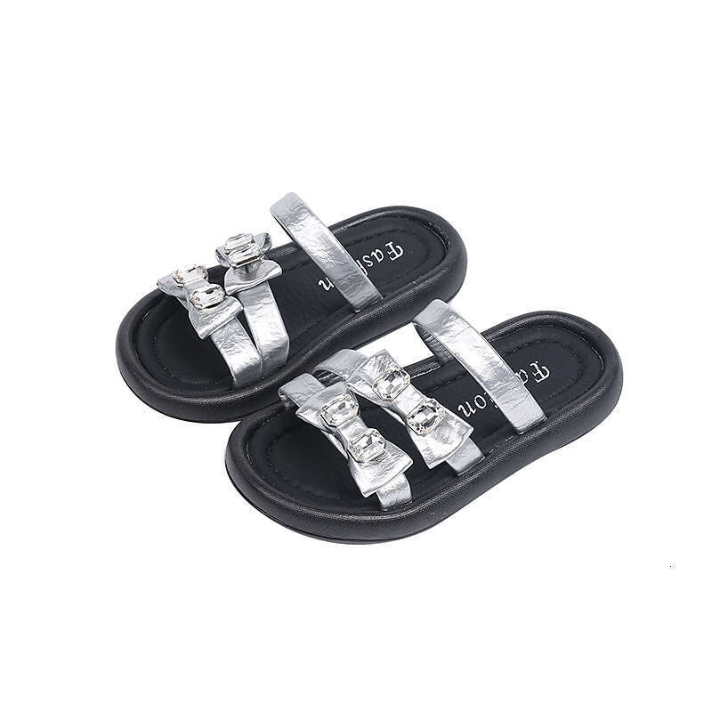 Choice Children's French Style Bowknot One-Strap 2025 Summer New Thick-Soled Rhinestone Sandals for Girls