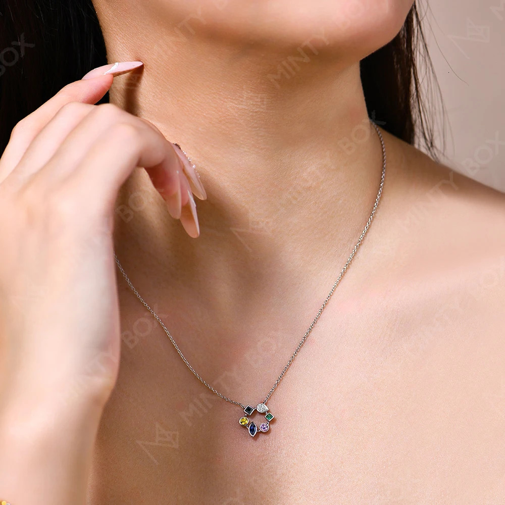 mintybox s925 Sterling Silver LabGrown Gemstone Necklaces Created Sapphire for Women 455cm Chain Wedding Fine Jewelry Gift 250712