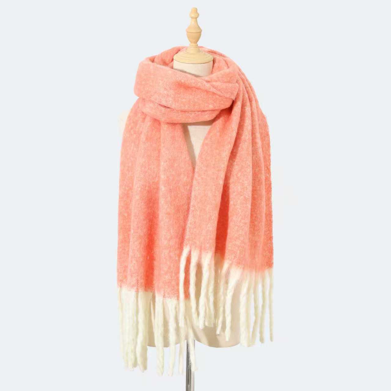 T1208 scarf autumn and winter new style women's shawl long tassel thick beard versatile thick skin-friendly solid color